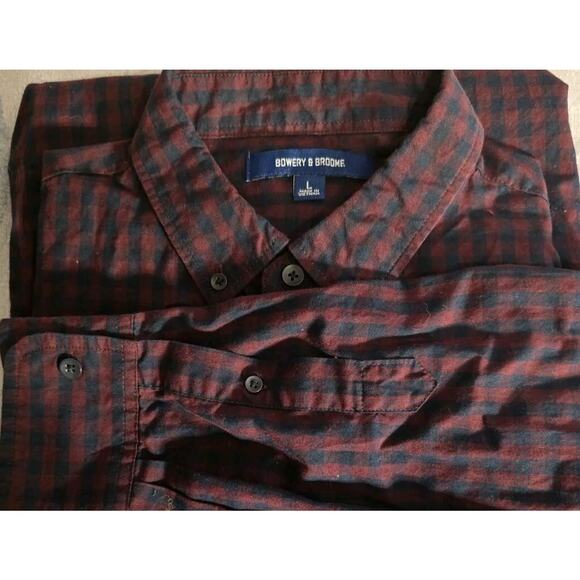Bowery & Broome Shirt Mens L Red Blue Plaid Button Down Long Sleeve Casual - Picture 3 of 4